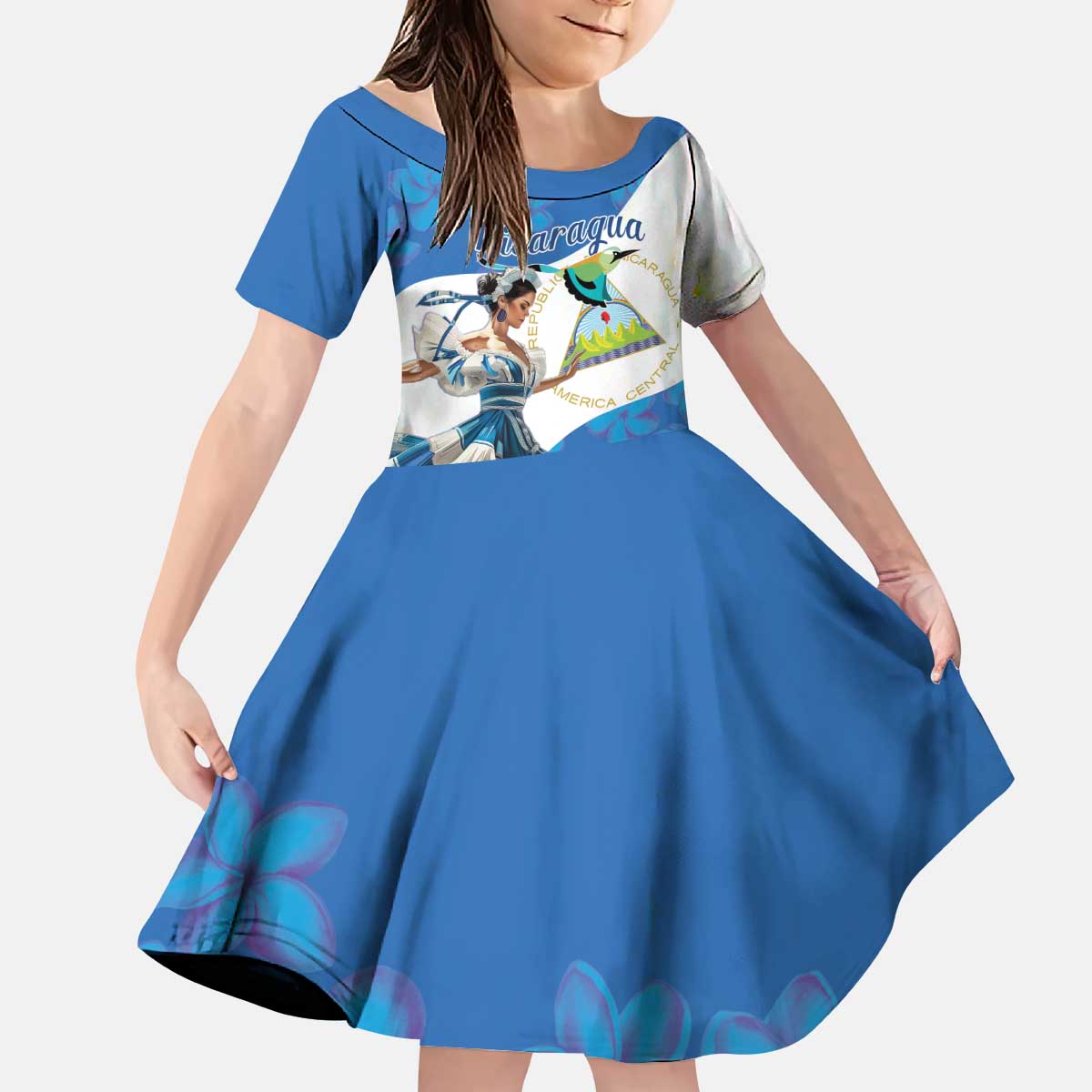 Felices Fiestas Patrias Nicaragua Kid Short Sleeve Dress Bailes Nicaraguan Girl - Wonder Print Shop