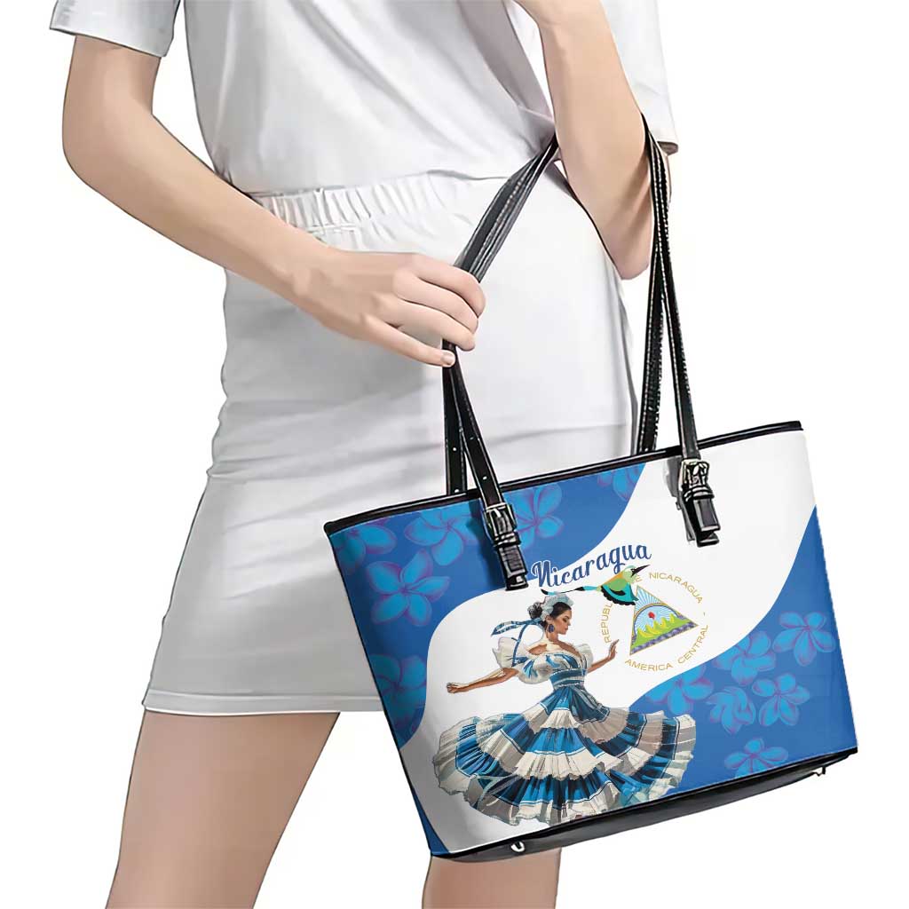 Felices Fiestas Patrias Nicaragua Leather Tote Bag Bailes Nicaraguan Girl - Wonder Print Shop