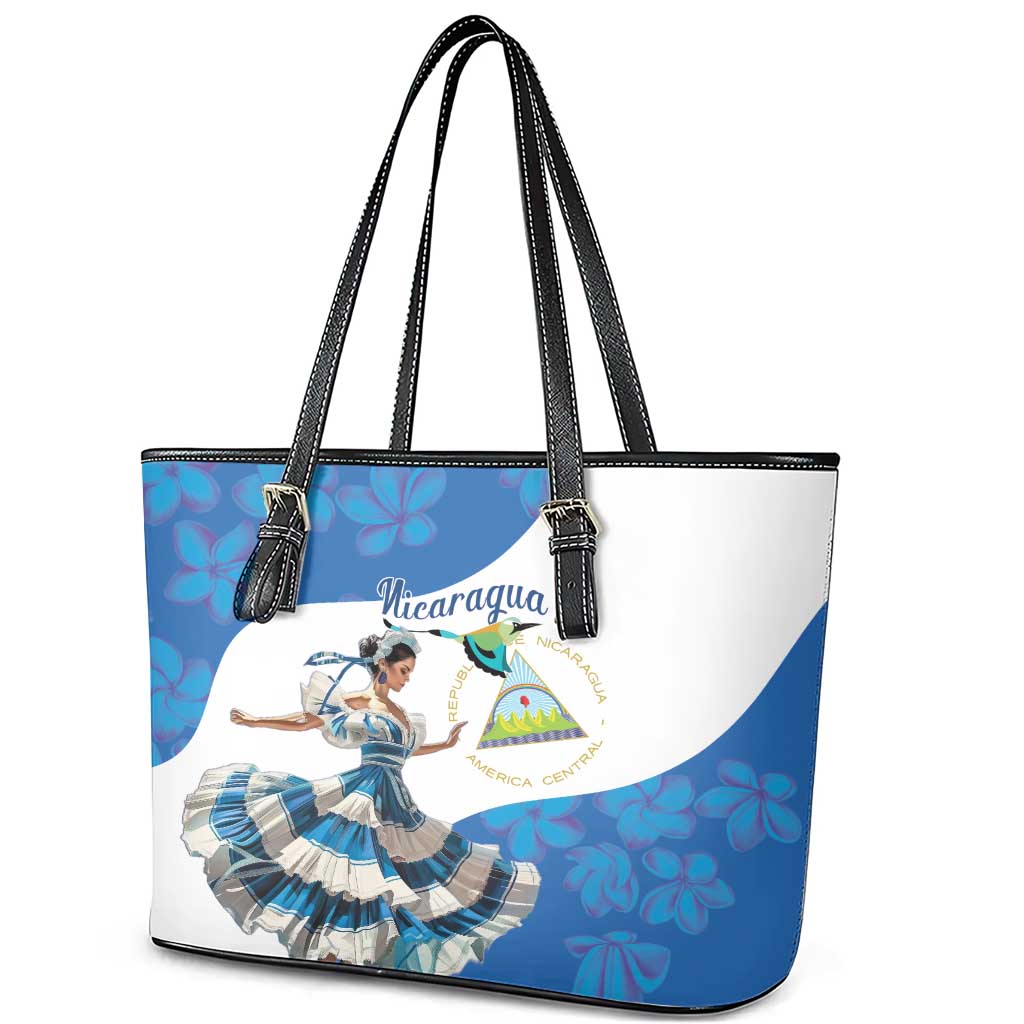 Felices Fiestas Patrias Nicaragua Leather Tote Bag Bailes Nicaraguan Girl - Wonder Print Shop