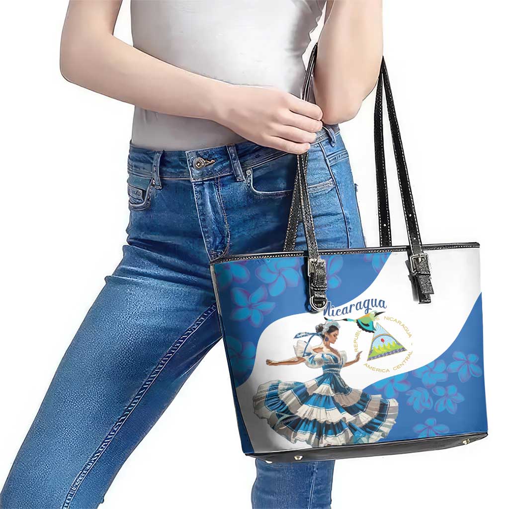 Felices Fiestas Patrias Nicaragua Leather Tote Bag Bailes Nicaraguan Girl - Wonder Print Shop