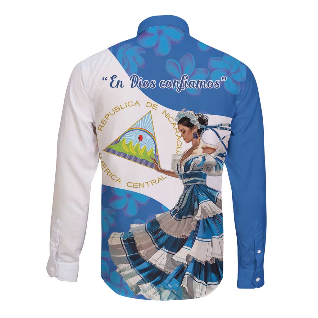 Felices Fiestas Patrias Nicaragua Long Sleeve Button Shirt Bailes Nicaraguan Girl - Wonder Print Shop