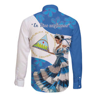 Felices Fiestas Patrias Nicaragua Long Sleeve Button Shirt Bailes Nicaraguan Girl - Wonder Print Shop