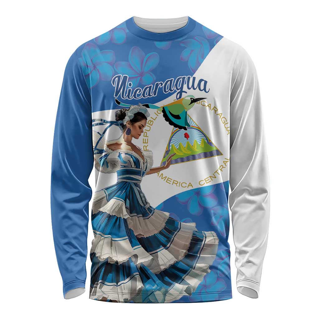 Felices Fiestas Patrias Nicaragua Long Sleeve Shirt Bailes Nicaraguan Girl - Wonder Print Shop