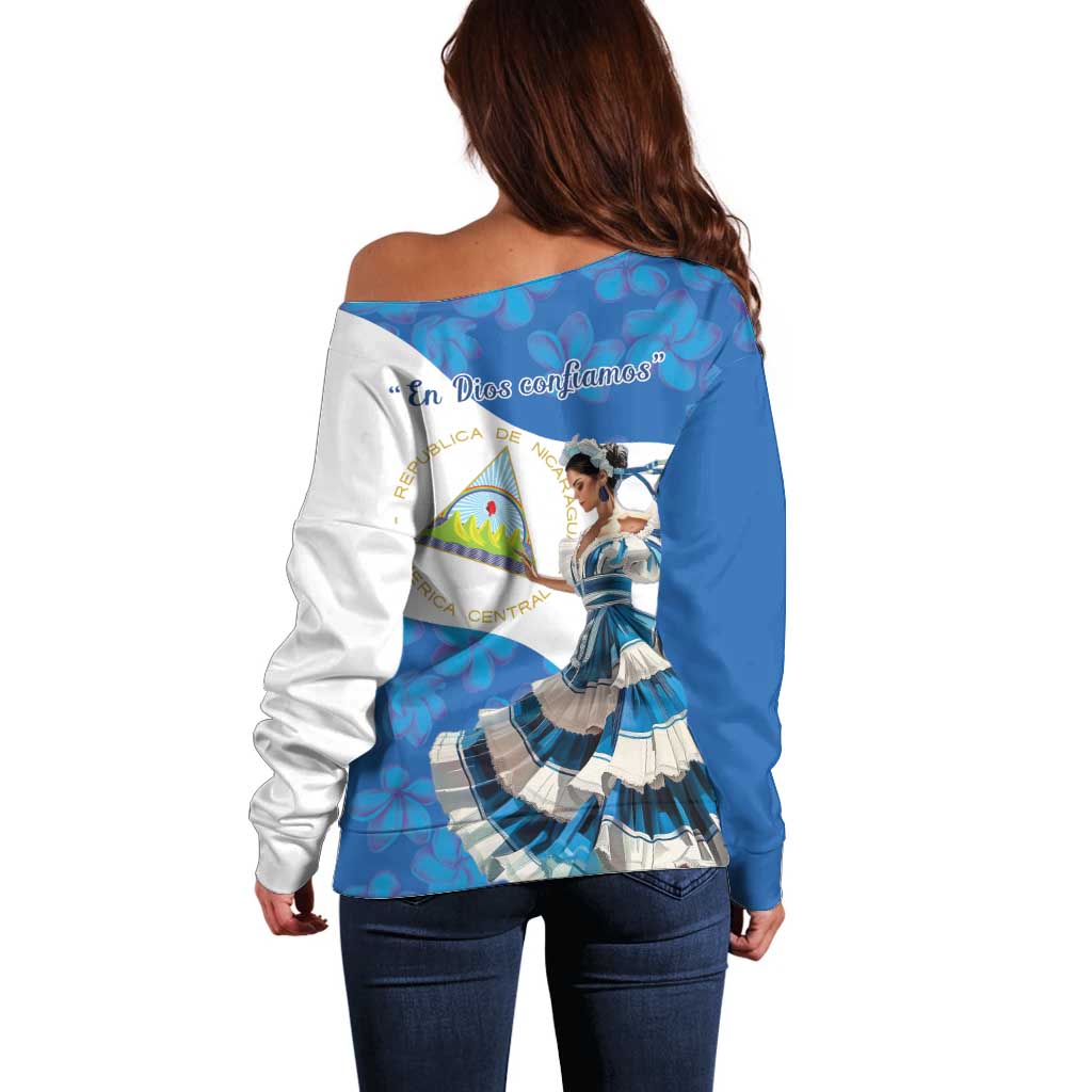 Felices Fiestas Patrias Nicaragua Off Shoulder Sweater Bailes Nicaraguan Girl - Wonder Print Shop
