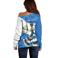Felices Fiestas Patrias Nicaragua Off Shoulder Sweater Bailes Nicaraguan Girl - Wonder Print Shop