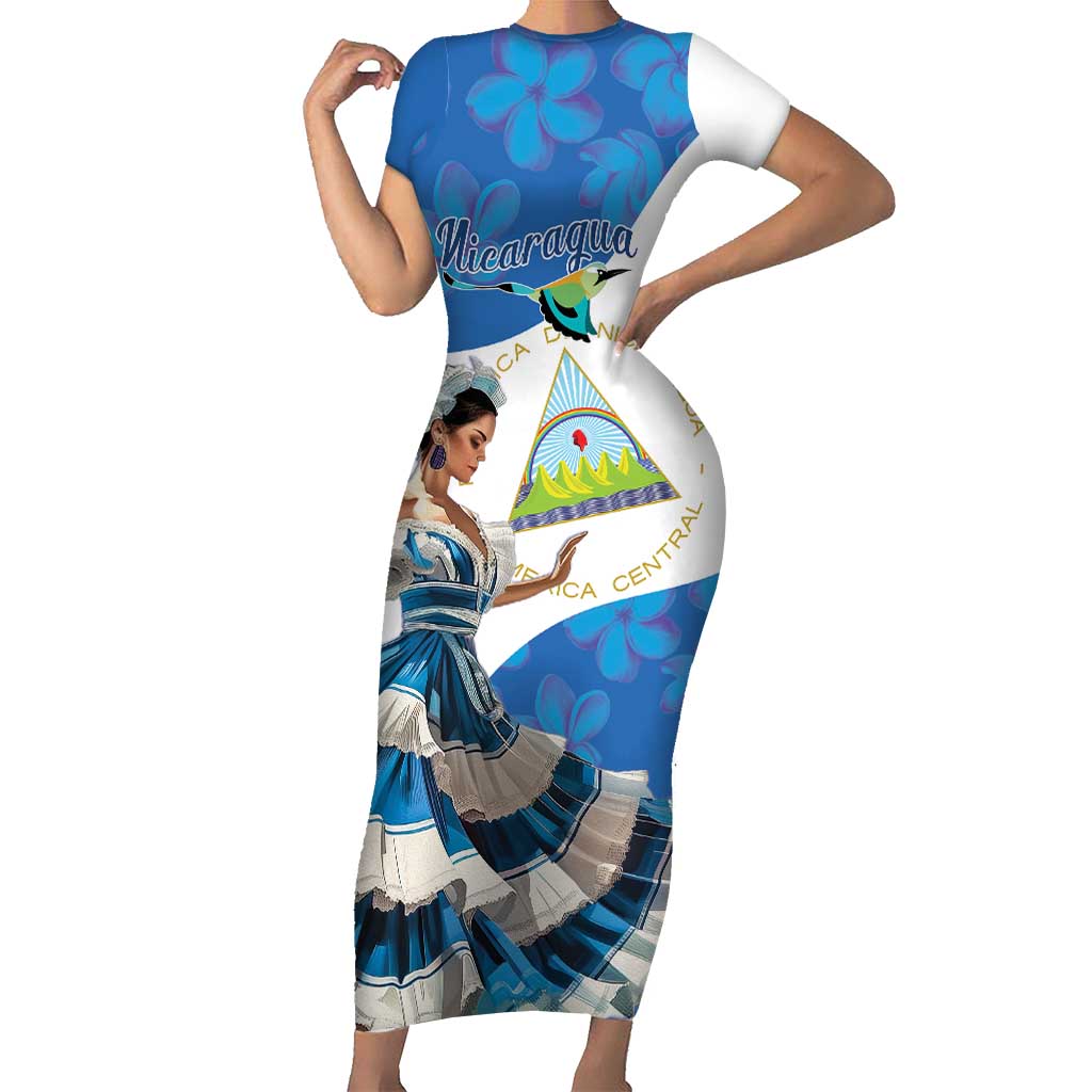 Felices Fiestas Patrias Nicaragua Short Sleeve Bodycon Dress Bailes Nicaraguan Girl - Wonder Print Shop
