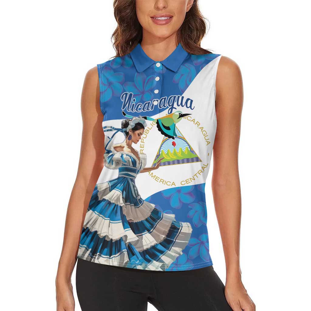 Felices Fiestas Patrias Nicaragua Women Sleeveless Polo Shirt Bailes Nicaraguan Girl - Wonder Print Shop