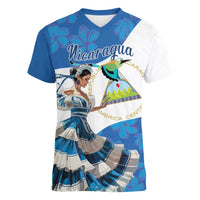 Felices Fiestas Patrias Nicaragua Women V-Neck T-Shirt Bailes Nicaraguan Girl - Wonder Print Shop