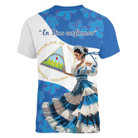 Felices Fiestas Patrias Nicaragua Women V-Neck T-Shirt Bailes Nicaraguan Girl - Wonder Print Shop