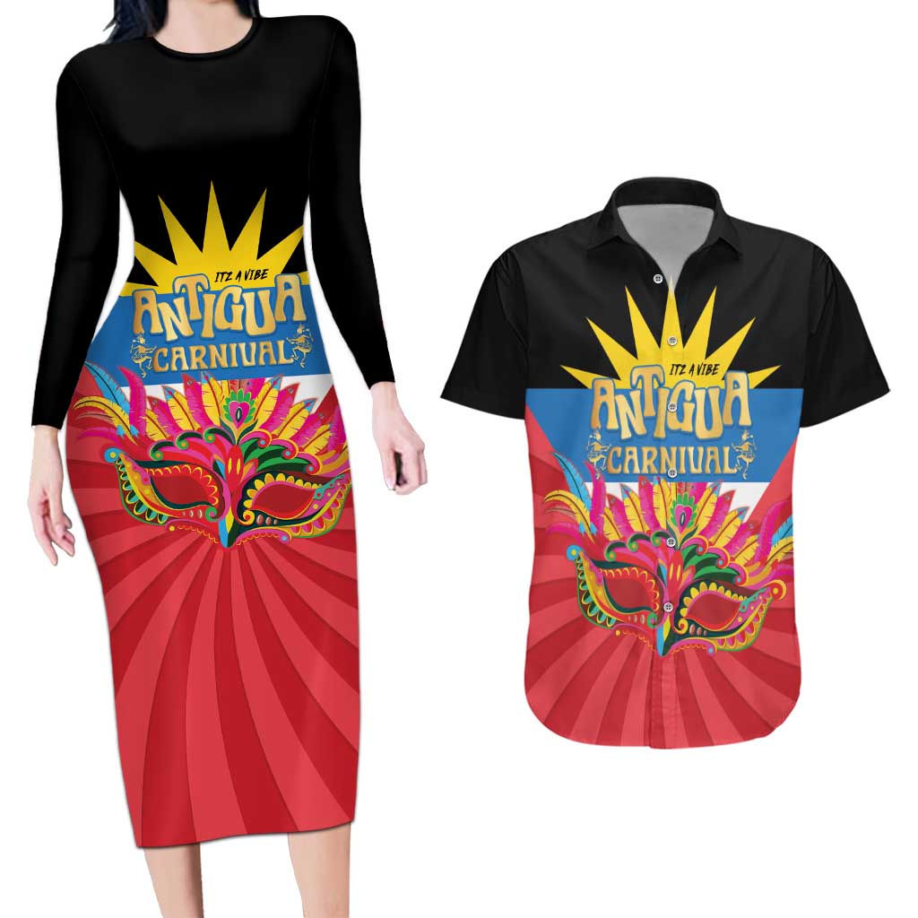 Antigua Carnival Couples Matching Long Sleeve Bodycon Dress and Hawaiian Shirt Greatest Summer Festival Of Caribbean LT14