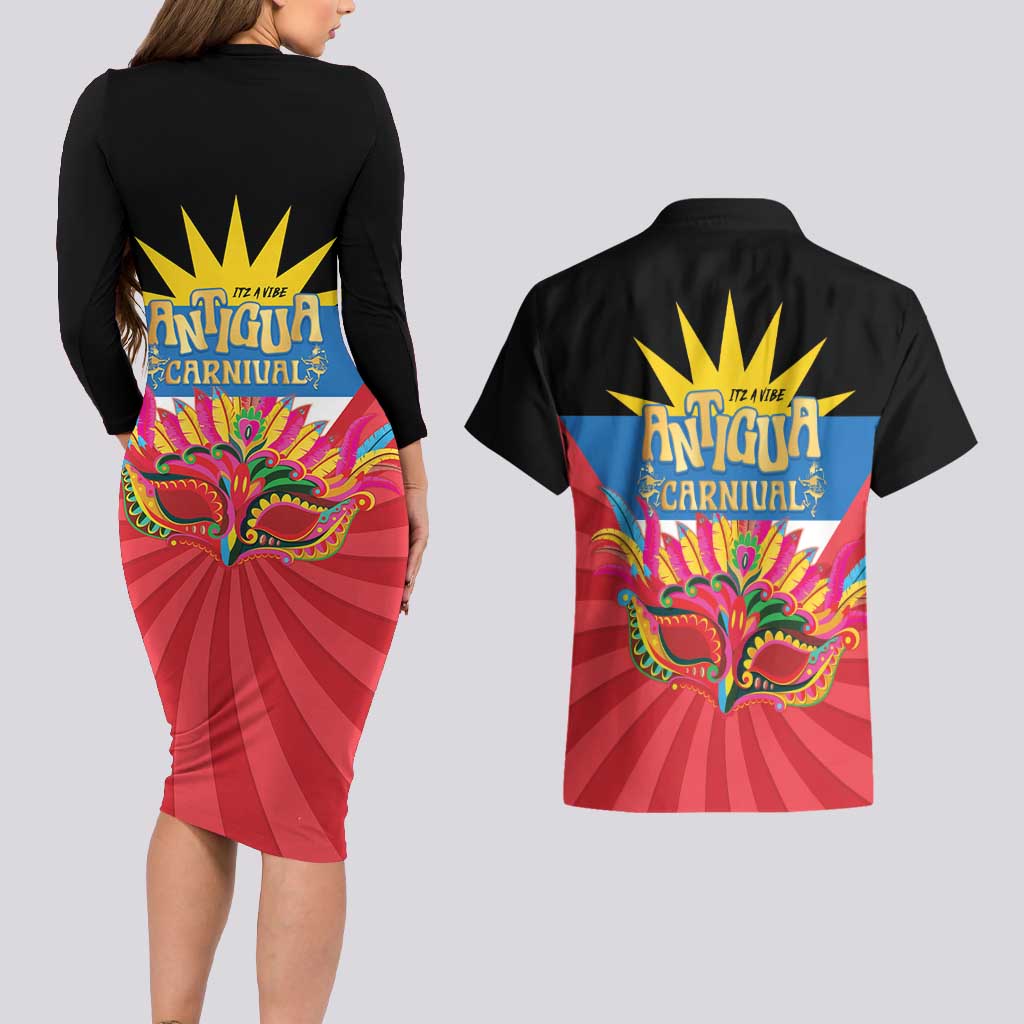 Antigua Carnival Couples Matching Long Sleeve Bodycon Dress and Hawaiian Shirt Greatest Summer Festival Of Caribbean LT14