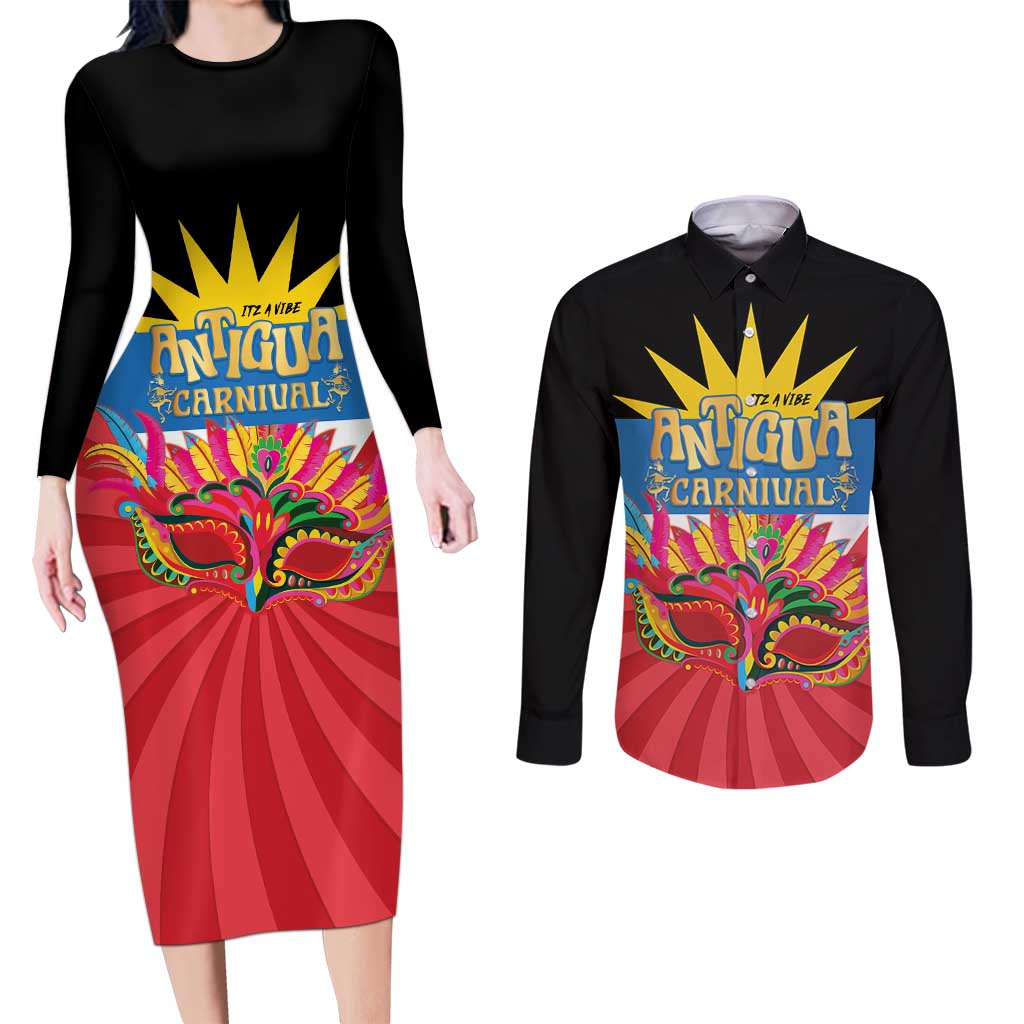 Antigua Carnival Couples Matching Long Sleeve Bodycon Dress and Long Sleeve Button Shirt Greatest Summer Festival Of Caribbean LT14