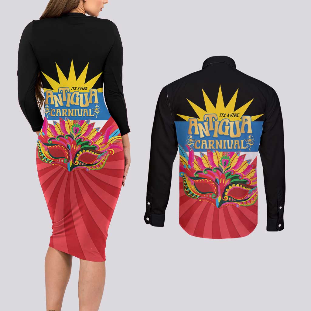 Antigua Carnival Couples Matching Long Sleeve Bodycon Dress and Long Sleeve Button Shirt Greatest Summer Festival Of Caribbean LT14