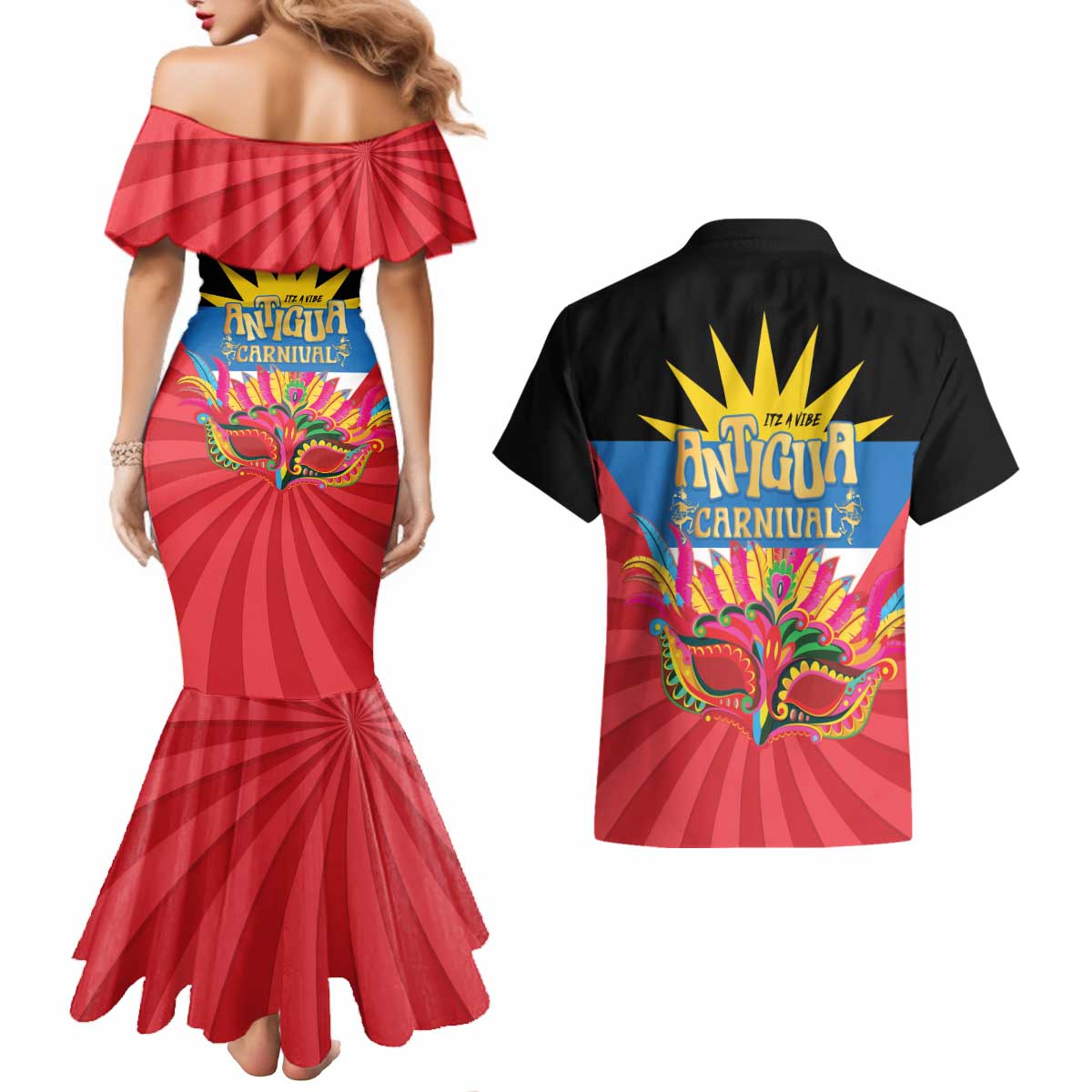 Antigua Carnival Couples Matching Mermaid Dress and Hawaiian Shirt Greatest Summer Festival Of Caribbean LT14
