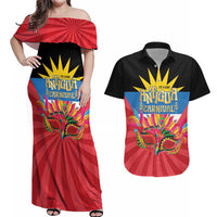 Antigua Carnival Couples Matching Off Shoulder Maxi Dress and Hawaiian Shirt Greatest Summer Festival Of Caribbean LT14