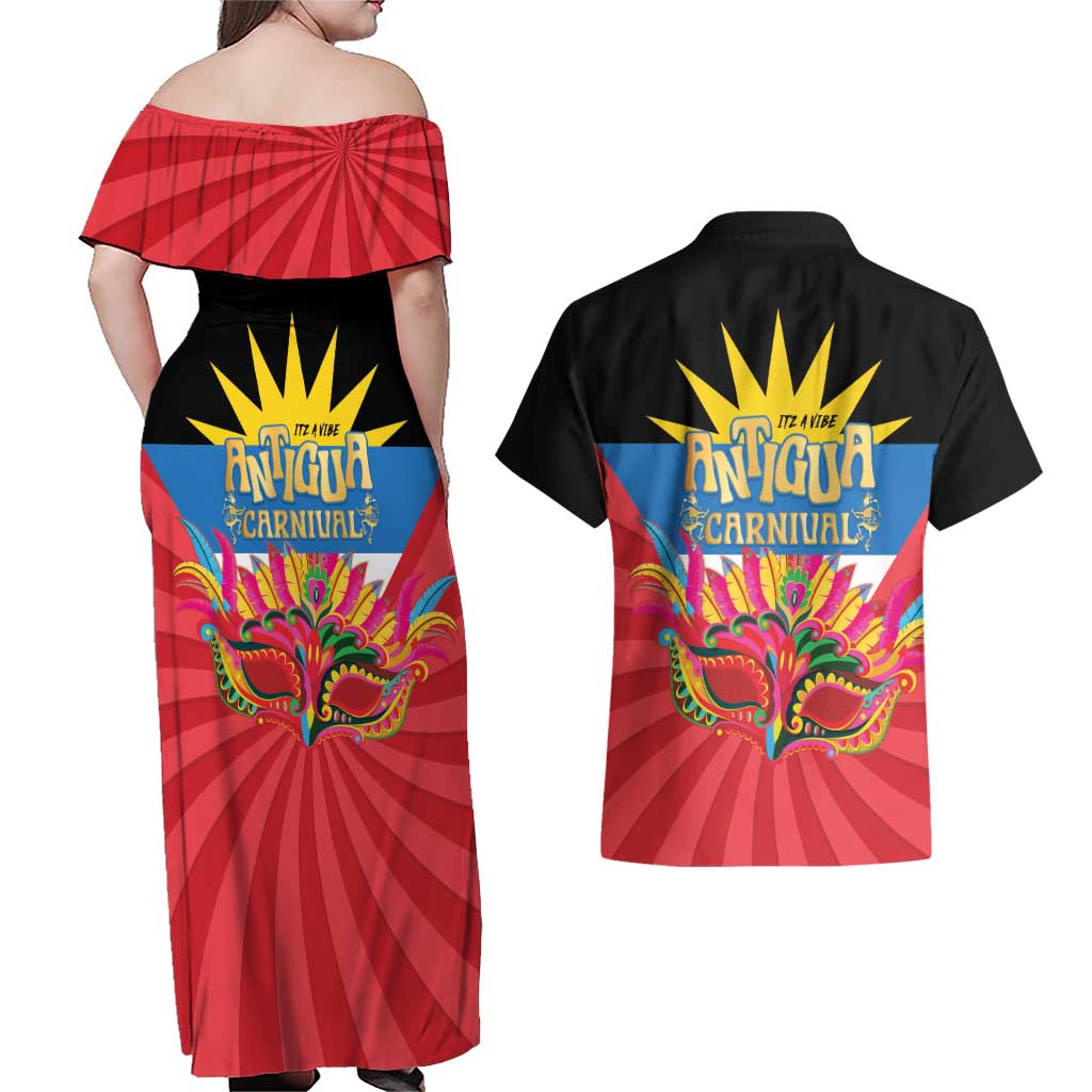 Antigua Carnival Couples Matching Off Shoulder Maxi Dress and Hawaiian Shirt Greatest Summer Festival Of Caribbean LT14