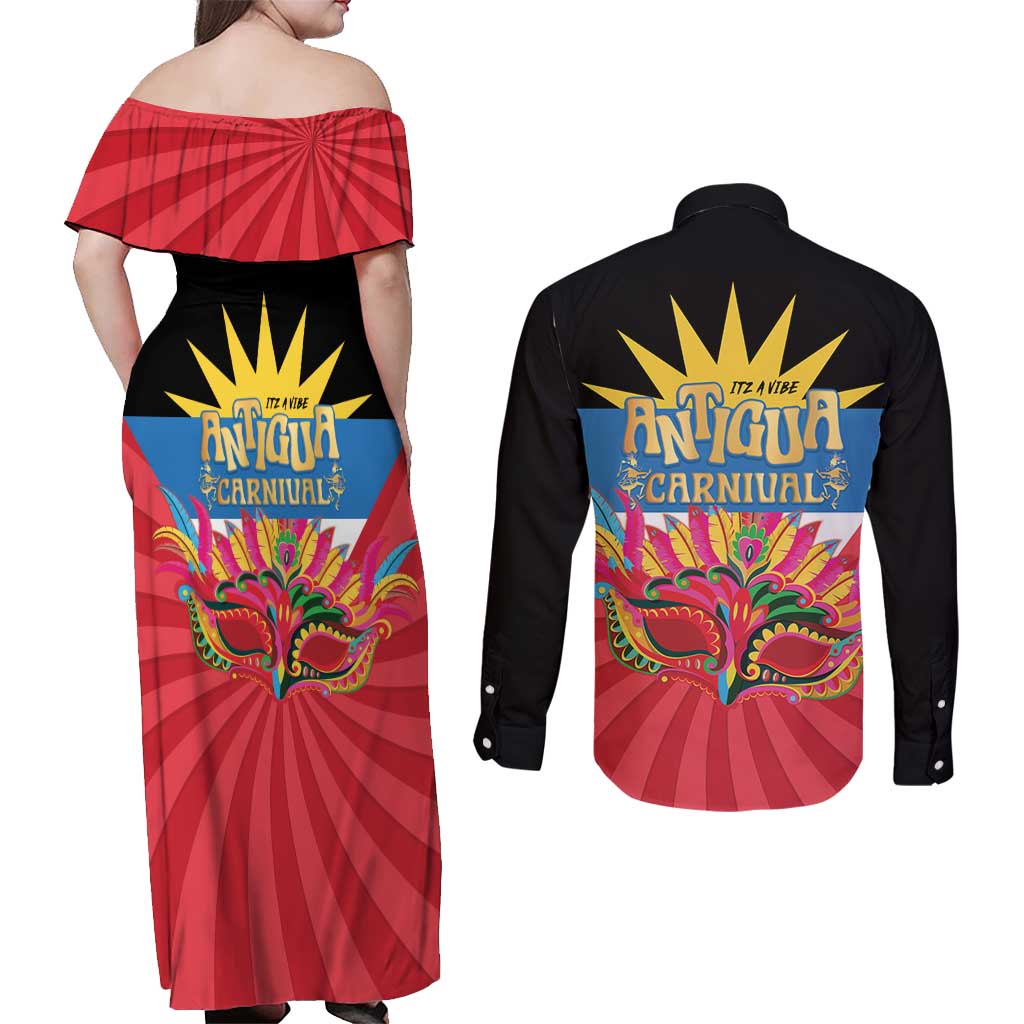 Antigua Carnival Couples Matching Off Shoulder Maxi Dress and Long Sleeve Button Shirt Greatest Summer Festival Of Caribbean LT14