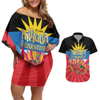 Antigua Carnival Couples Matching Off Shoulder Short Dress and Hawaiian Shirt Greatest Summer Festival Of Caribbean LT14