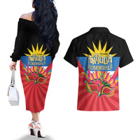 Antigua Carnival Couples Matching Off The Shoulder Long Sleeve Dress and Hawaiian Shirt Greatest Summer Festival Of Caribbean LT14