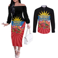 Antigua Carnival Couples Matching Off The Shoulder Long Sleeve Dress and Long Sleeve Button Shirt Greatest Summer Festival Of Caribbean LT14