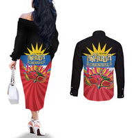 Antigua Carnival Couples Matching Off The Shoulder Long Sleeve Dress and Long Sleeve Button Shirt Greatest Summer Festival Of Caribbean LT14