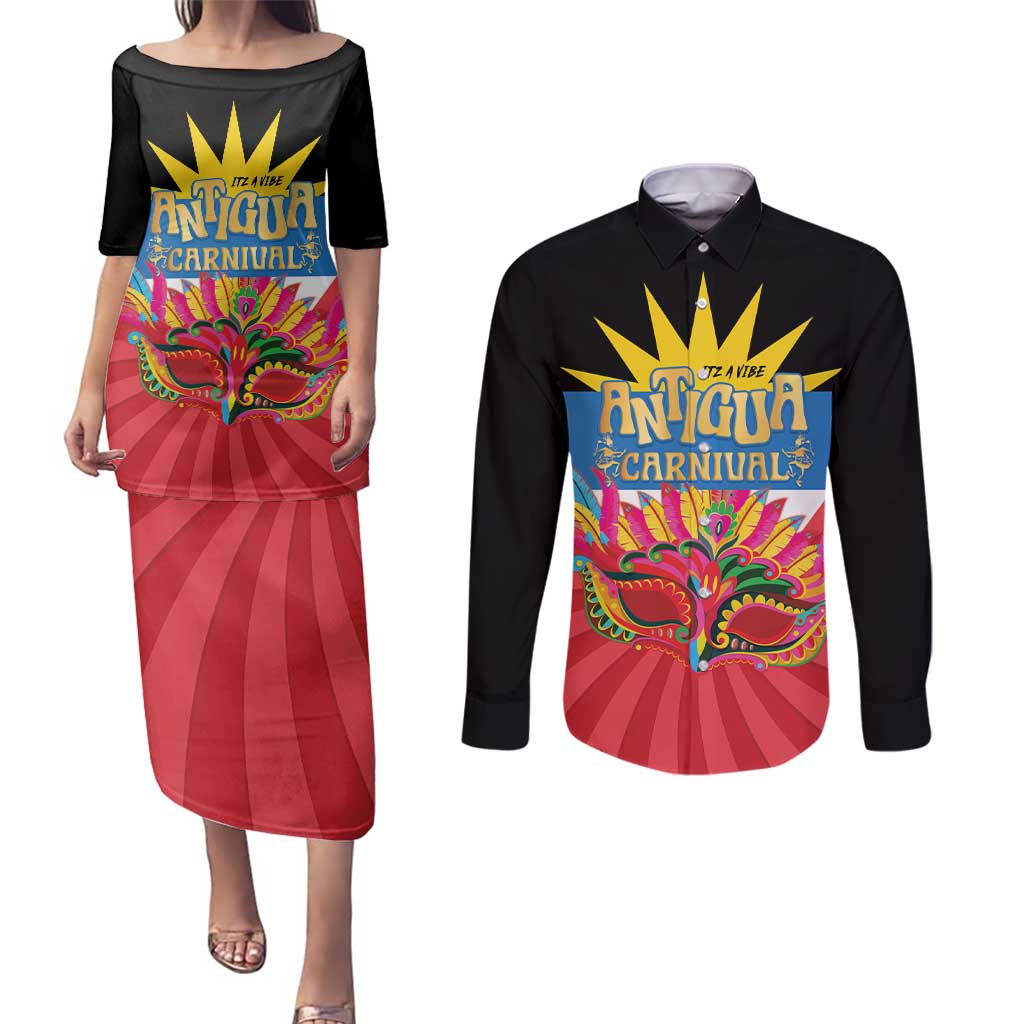Antigua Carnival Couples Matching Puletasi and Long Sleeve Button Shirt Greatest Summer Festival Of Caribbean LT14