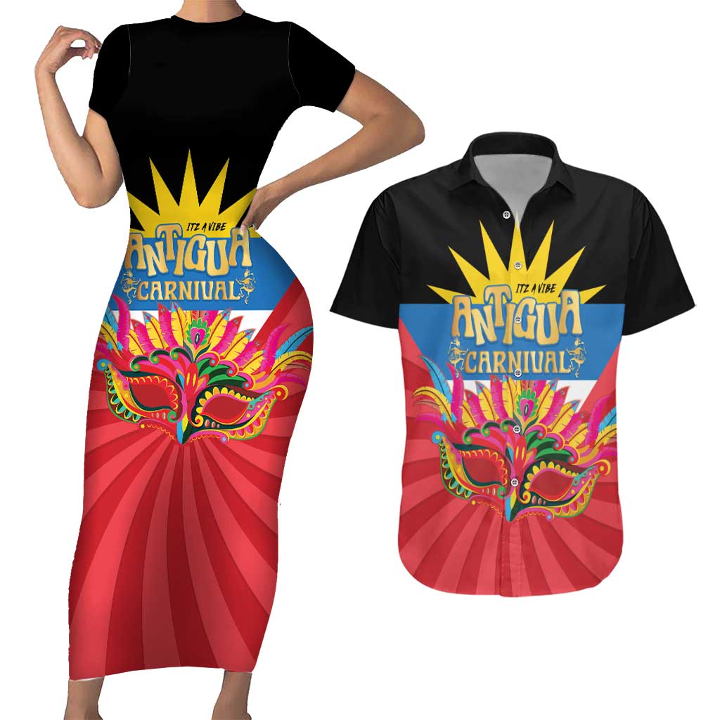 Antigua Carnival Couples Matching Short Sleeve Bodycon Dress and Hawaiian Shirt Greatest Summer Festival Of Caribbean LT14