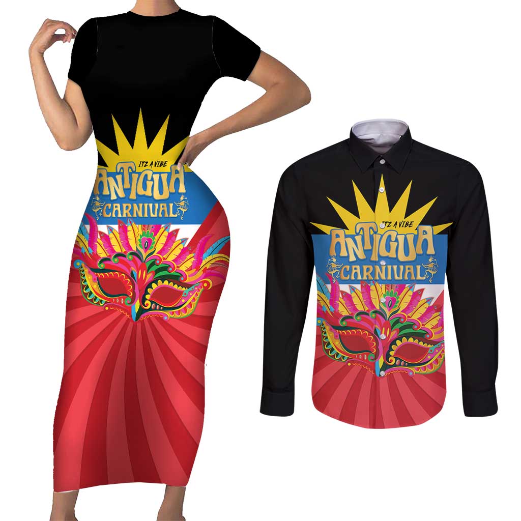 Antigua Carnival Couples Matching Short Sleeve Bodycon Dress and Long Sleeve Button Shirt Greatest Summer Festival Of Caribbean LT14
