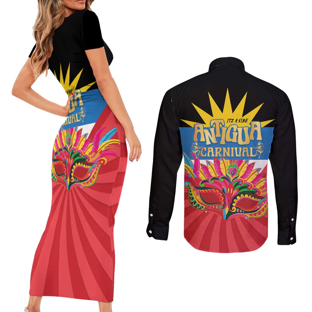 Antigua Carnival Couples Matching Short Sleeve Bodycon Dress and Long Sleeve Button Shirt Greatest Summer Festival Of Caribbean LT14