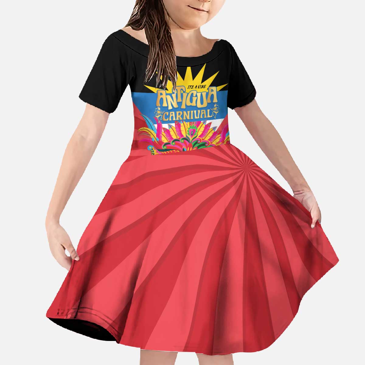 Antigua Carnival Family Matching Off The Shoulder Long Sleeve Dress and Hawaiian Shirt Greatest Summer Festival Of Caribbean LT14