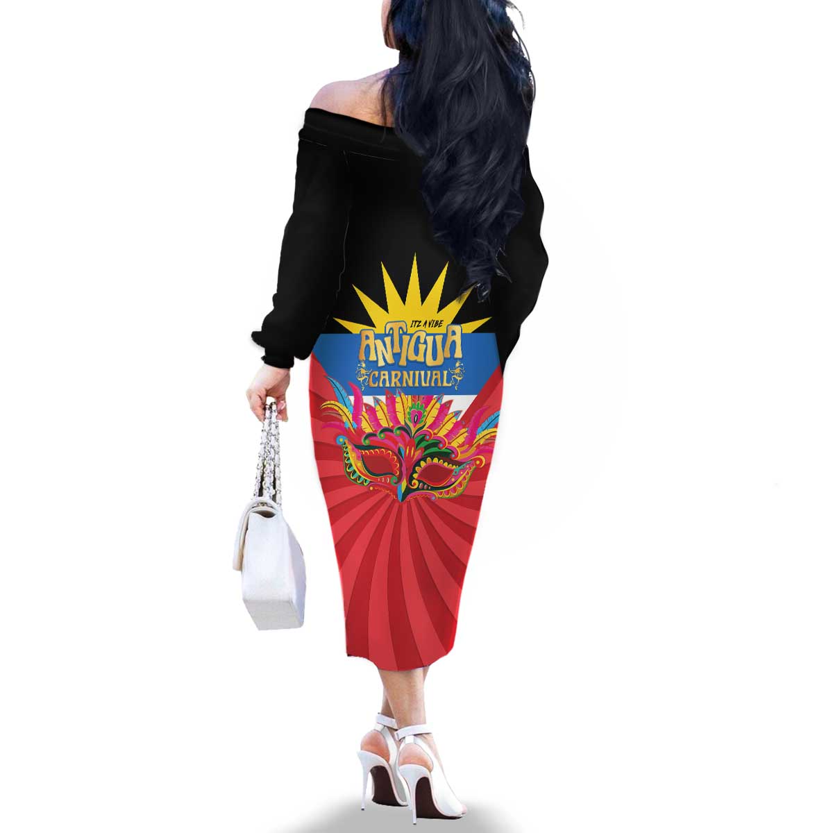 Antigua Carnival Family Matching Off The Shoulder Long Sleeve Dress and Hawaiian Shirt Greatest Summer Festival Of Caribbean LT14