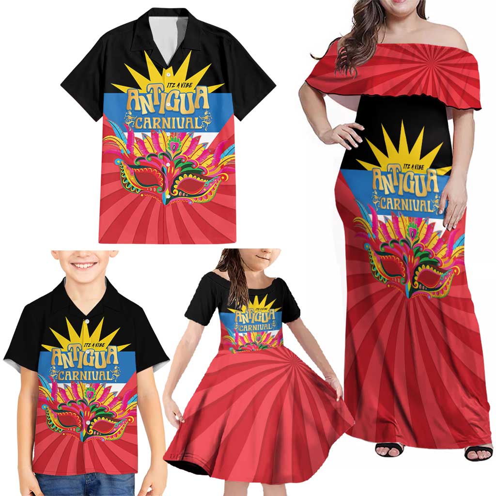 Antigua Carnival Family Matching Off Shoulder Maxi Dress and Hawaiian Shirt Greatest Summer Festival Of Caribbean LT14