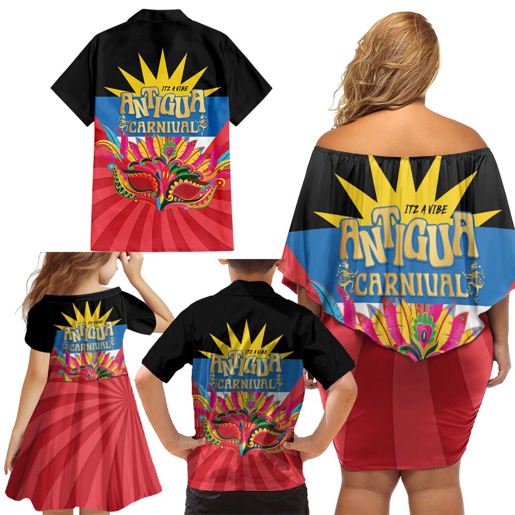 Antigua Carnival Family Matching Off Shoulder Short Dress and Hawaiian Shirt Greatest Summer Festival Of Caribbean LT14