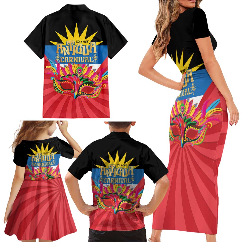 Antigua Carnival Family Matching Short Sleeve Bodycon Dress and Hawaiian Shirt Greatest Summer Festival Of Caribbean LT14