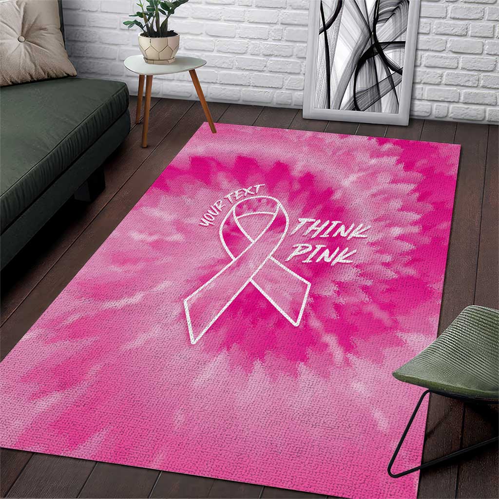 Personalized Breast Cancer Awareness Area Rug Think Pink Tie Dye Ribbon - Wonder Print Shop