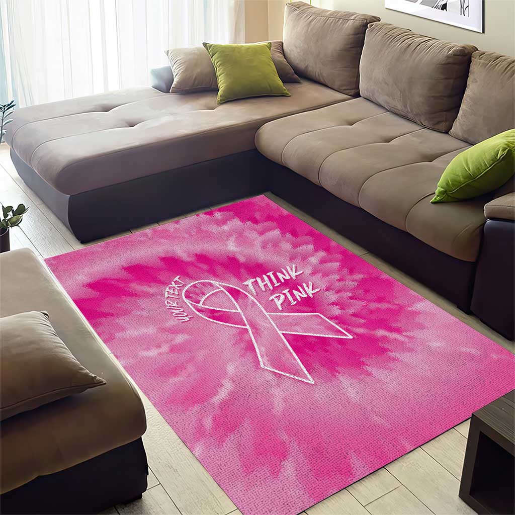 Personalized Breast Cancer Awareness Area Rug Think Pink Tie Dye Ribbon - Wonder Print Shop