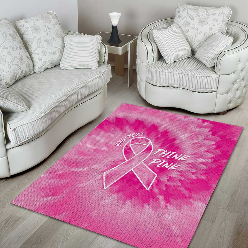 Personalized Breast Cancer Awareness Area Rug Think Pink Tie Dye Ribbon - Wonder Print Shop