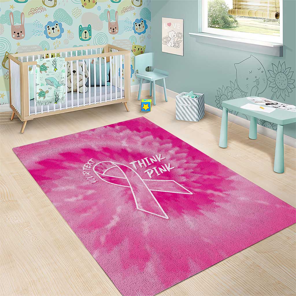 Personalized Breast Cancer Awareness Area Rug Think Pink Tie Dye Ribbon - Wonder Print Shop