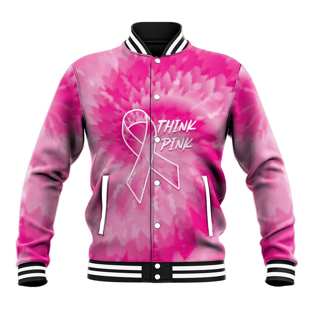 Personalized Breast Cancer Awareness Baseball Jacket Think Pink Tie Dye Ribbon - Wonder Print Shop