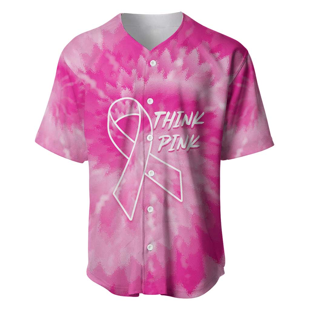 Personalized Breast Cancer Awareness Baseball Jersey Think Pink Tie Dye Ribbon - Wonder Print Shop
