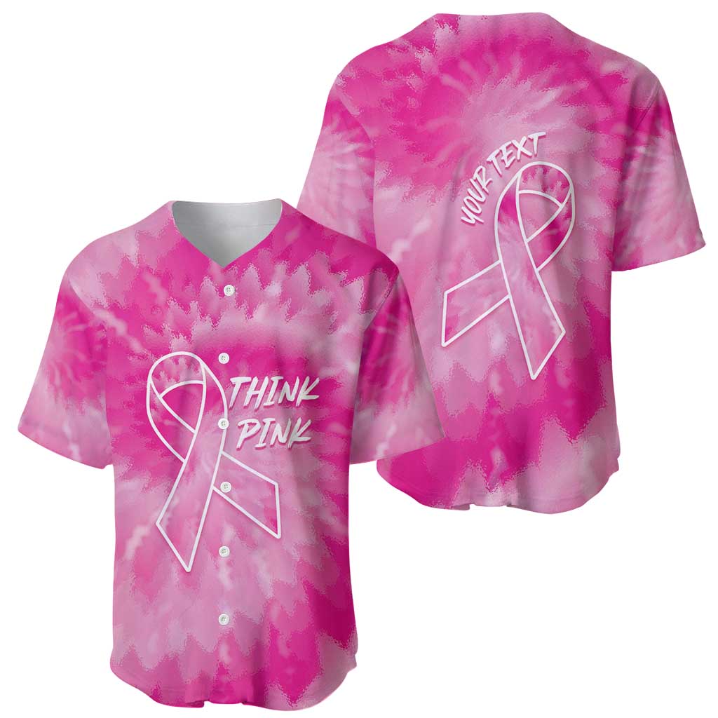 Personalized Breast Cancer Awareness Baseball Jersey Think Pink Tie Dye Ribbon - Wonder Print Shop