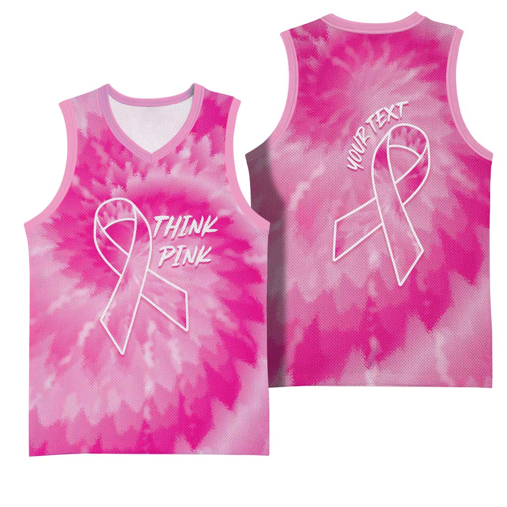 Breast Cancer Awareness Basketball Jersey Think Pink Tie Dye Ribbon - Wonder Print Shop