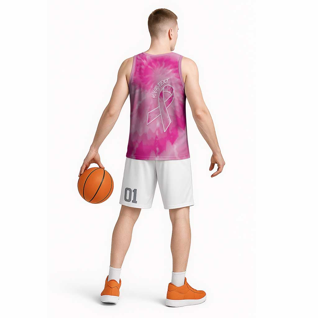 Breast Cancer Awareness Basketball Jersey Think Pink Tie Dye Ribbon - Wonder Print Shop