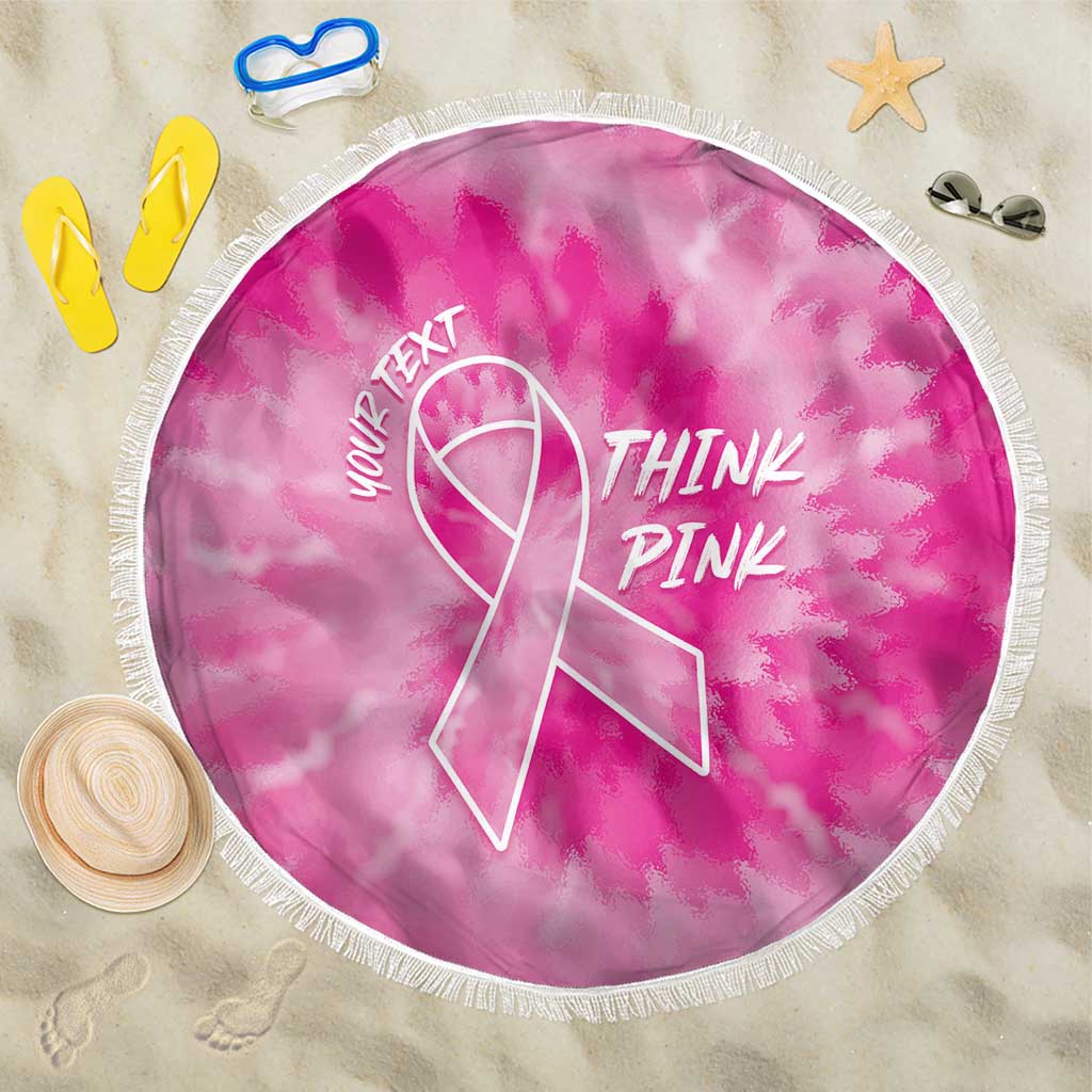 Personalized Breast Cancer Awareness Beach Blanket Think Pink Tie Dye Ribbon - Wonder Print Shop