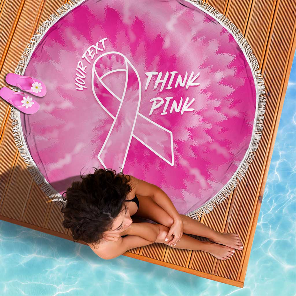 Personalized Breast Cancer Awareness Beach Blanket Think Pink Tie Dye Ribbon - Wonder Print Shop