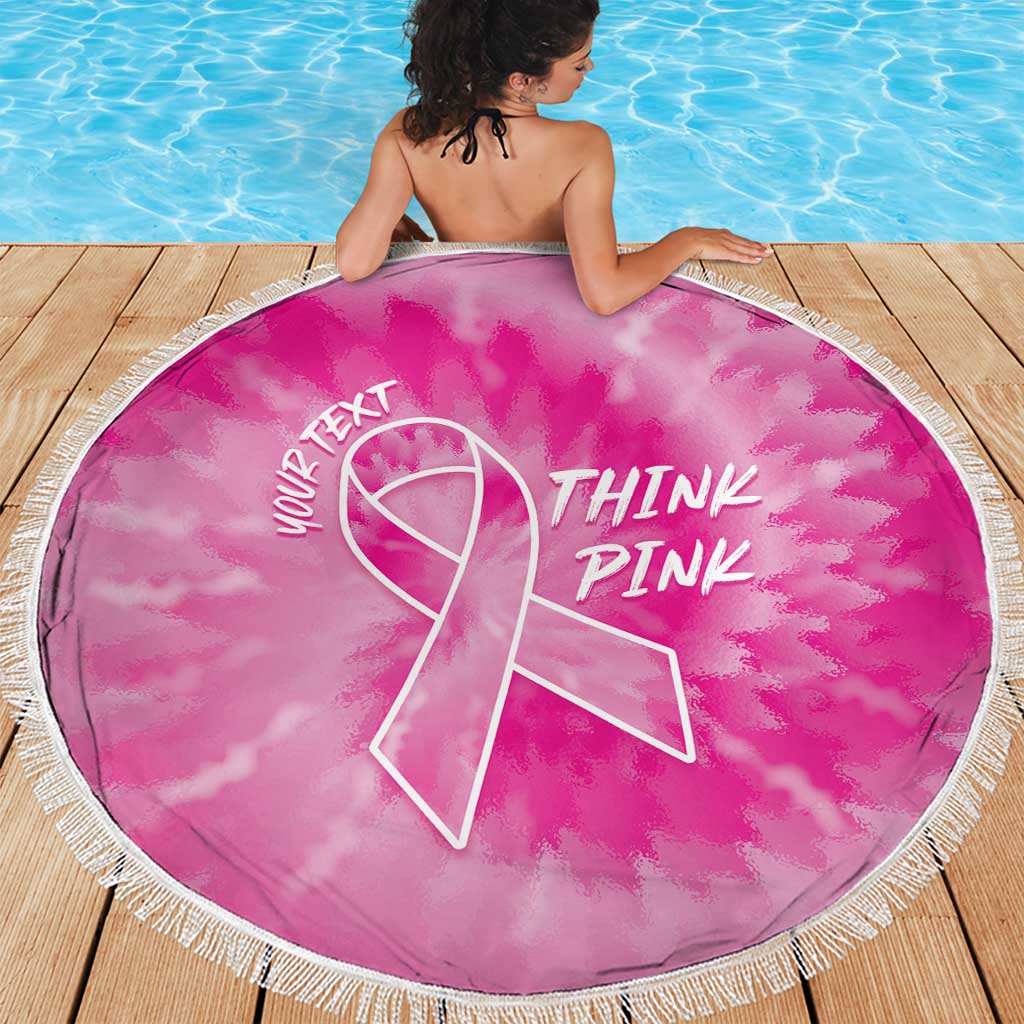 Personalized Breast Cancer Awareness Beach Blanket Think Pink Tie Dye Ribbon - Wonder Print Shop