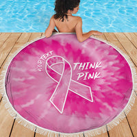 Personalized Breast Cancer Awareness Beach Blanket Think Pink Tie Dye Ribbon - Wonder Print Shop