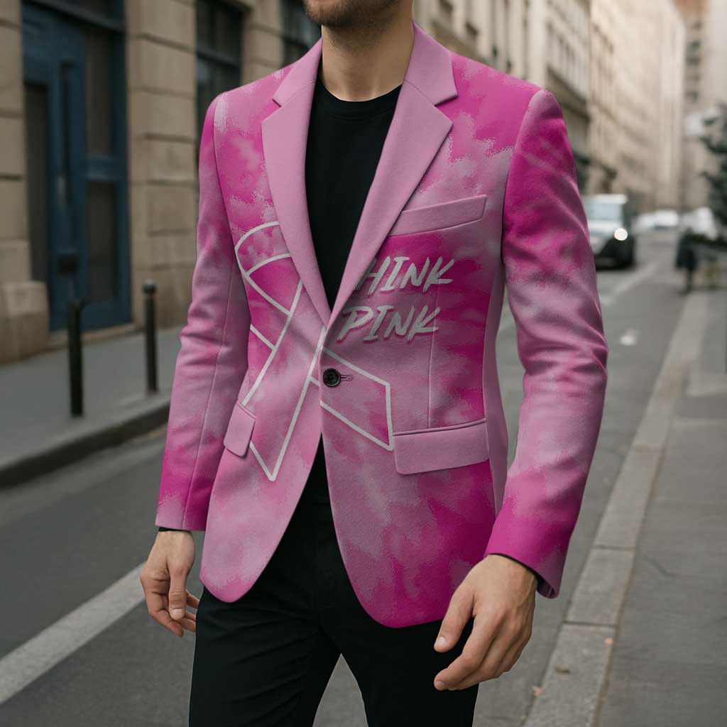 Breast Cancer Awareness Blazer Think Pink Tie Dye Ribbon - Wonder Print Shop