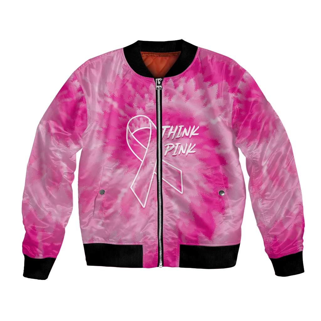 Personalized Breast Cancer Awareness Bomber Jacket Think Pink Tie Dye Ribbon - Wonder Print Shop