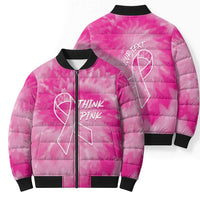 Breast Cancer Awareness Bomber Puffer Jacket Think Pink Tie Dye Ribbon - Wonder Print Shop